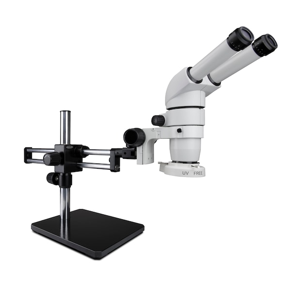 20 Degree Head Stereo Zoom Microscope With LED Ring Light On Dual Arm Stand